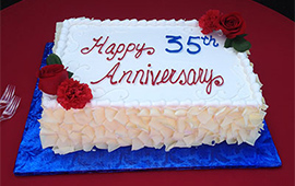 A photo of the cake at our 35 year celebration